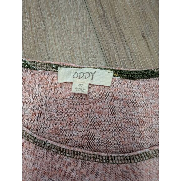 Oddy Boho Tribal Shark Bite Hem Tunic Top Long Sleeve Women's Medium Pink Green - Picture 9 of 14